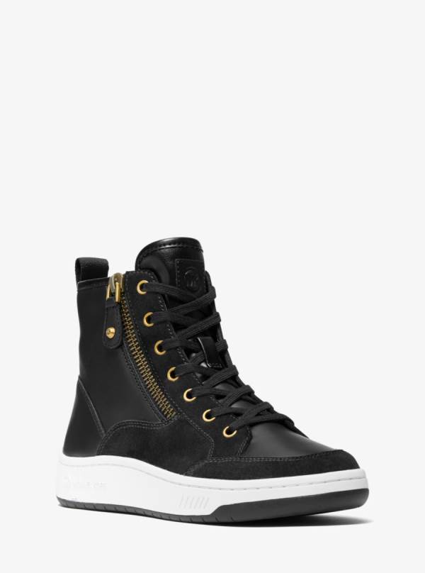 Damske Tenisky Michael Kors Shea Leather and Suede High Top Čierne - Topanky Michael Kors Obchod | YOBJE-1675